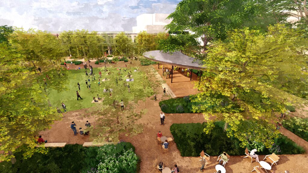Plaza de Valero Canopy Structure and Lawn Aerial_The Alamo MP_OJB Plaza de Valero Canopy Structure and Lawn Aerial_The Alamo MP_OJB